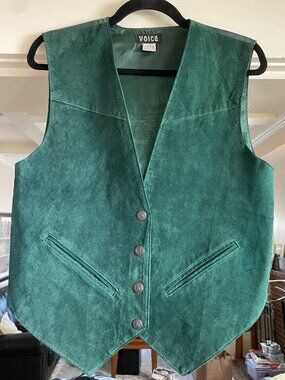 Voice Green Suede Leather Snap Vest - S